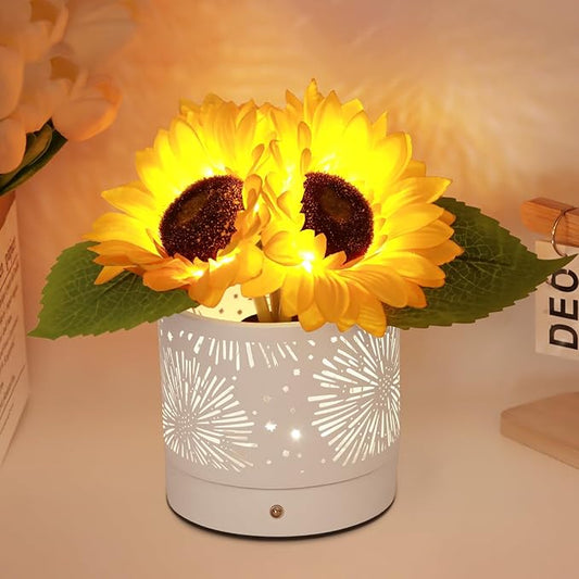 Birthday Gifts for Women,Sunflower Flower Touch Lamp,Rechargeable Cordless Lamp 3-Colour Dimming Night Light for Festival,Restaurant,Bedroom,Office Home Decor Gifts for Women Mom