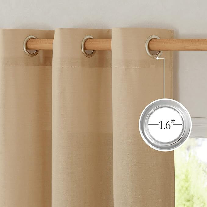 NICETOWN Rustic Linen 144 inch Long Curtains for Living Room, Grommet Privacy Added Thick Linen Weave with Light Filter Window Curtains & Drapes for Bedroom, Burlap, W55 x L144, 2 Panels