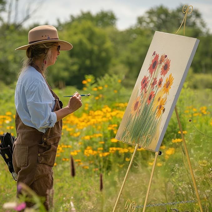 1 PC Easel Stand for Sign, Metal Poster Easel Holder, Adjustable Wedding Sign Stand with Chain Support for Display, Party Painting, Gold.