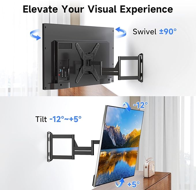 Suptek 30” Long Arm Full Motion TV Wall Mount for 32-65 Inch TVs – Articulating Corner Bracket, Swivel & Tilt, Max VESA 400x400, Holds up to 110 lbs, A7M