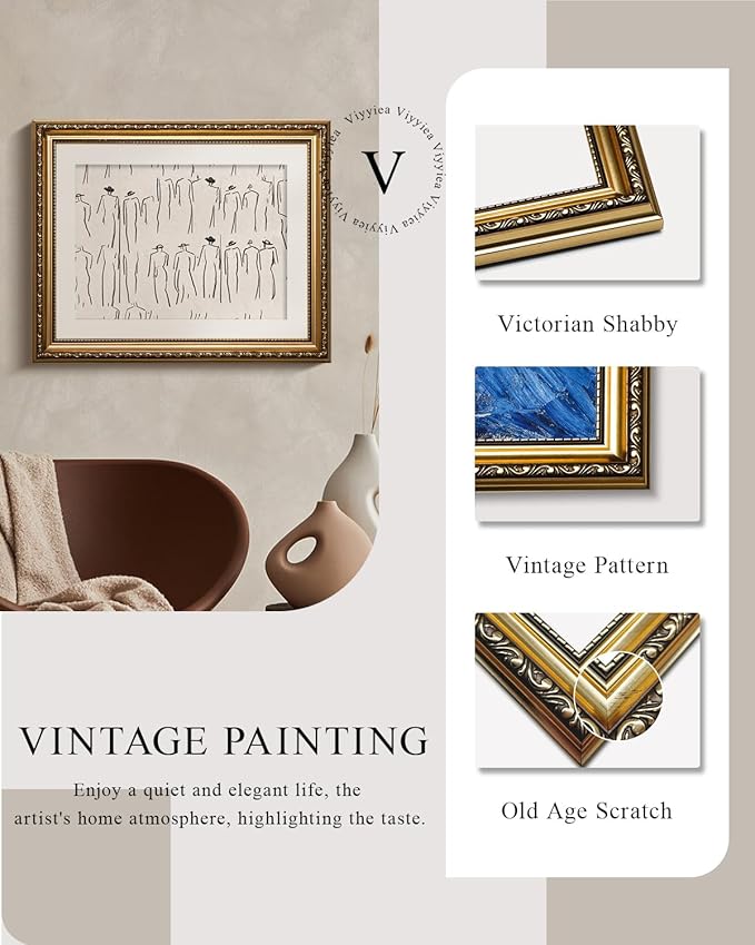 VIYYIEA Gold Framed Wall Art Canvas Print Home Decor Abstract Wall Art Room Decor Minimalist Portrait Artwork Wall Decorations Vintage Bathroom Decor Line-Drawn Wall Pictures Office Decor 13x16in