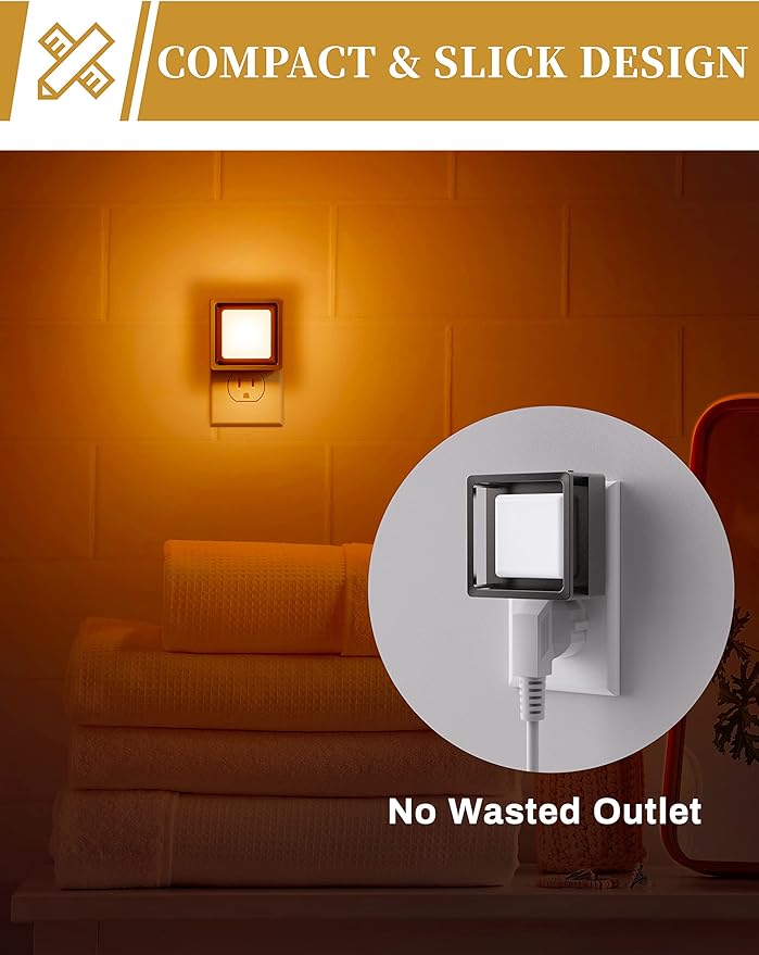 DORESshop Orange Night Light [2 Pack], Night Lights Plug Into Wall, Night Light Dusk to Dawn Sensor, LED NightLight Adjustable Brightness, Bedroom, Bathroom, Hallway, Stairs, Halloween, Party