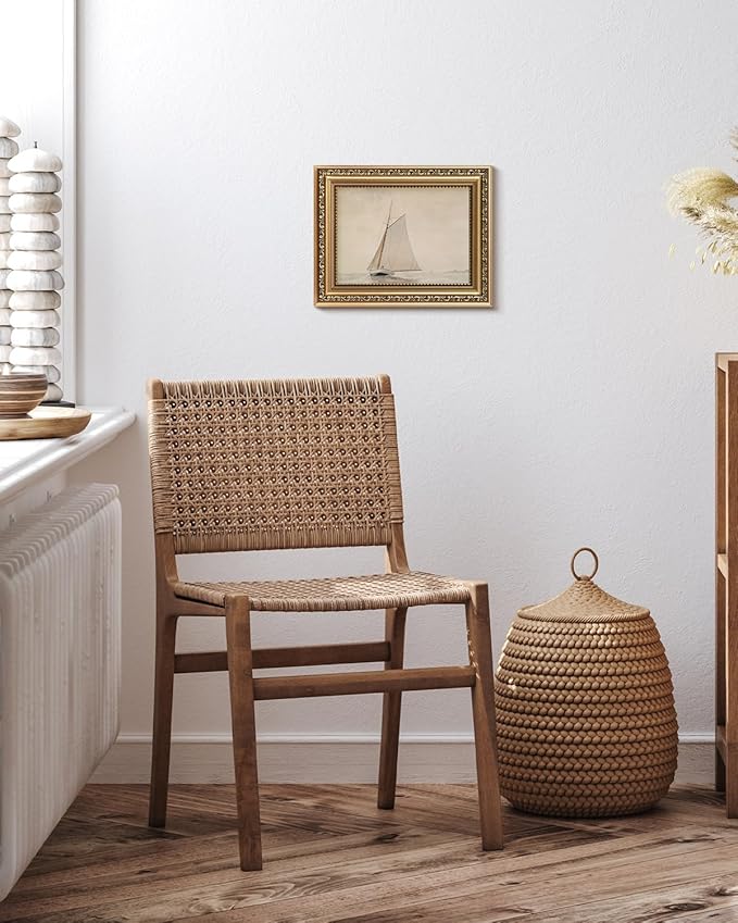 VIYYIEA Gold Framed Wall Art, White Sailboat Canvas Print Home Decor Vintage Art Painting Picture Bathroom Wall Decor, Sketch Artwork for Living Room Bedroom Kitchen Office - 10L x 8W