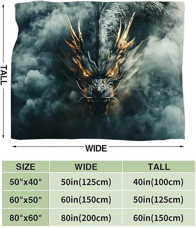 Tijuboni Chinese Dragon Throw Blanket Black Dragon Gifts for Men Women Girls Boys Kids Adults Soft Flannel Fleece Blanket for Couch Sofa Bed Home Decor 50"x60"
