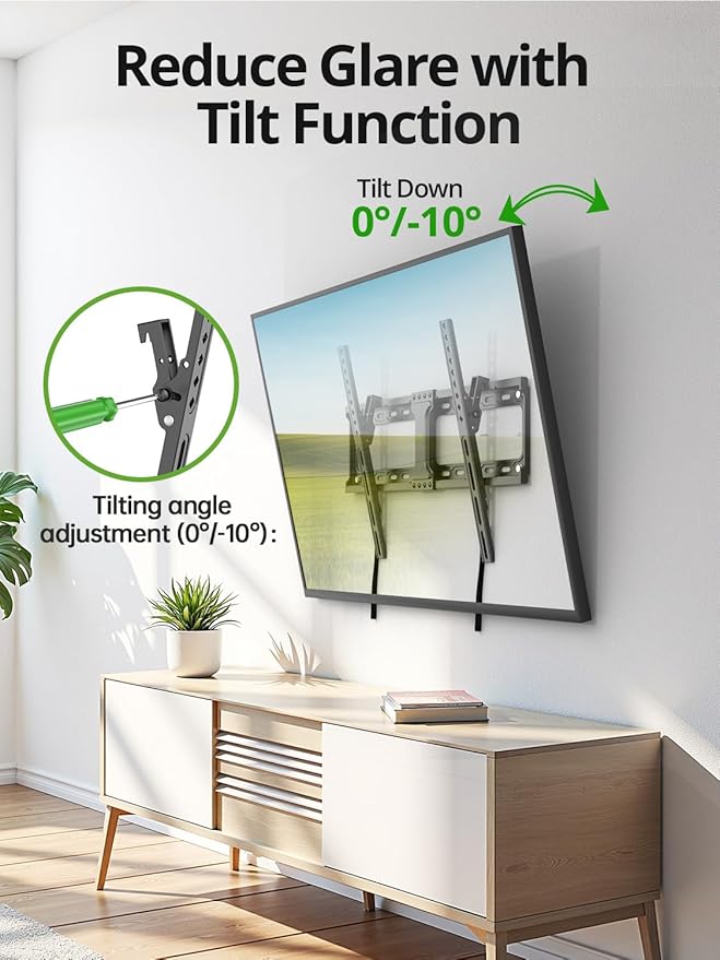 USX MOUNT Tilting TV Wall Mount for Most 37"-90" Flat Curved Screen Television, TV Bracket with Max VESA 600x400mm up to 132lbs, Low Profile Tilt Mount for 16", 24" Stud