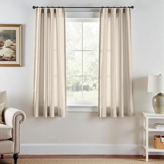 jinchan Oat Linen Blend Closet Curtains 63 inch Length 2 Panels for Bedroom Bathroom, Farmhouse Country Cottage Core Style 38 inch Wide Drapes with Rod Pocket Back Tab(38W x 63L, Oat)