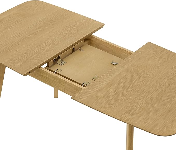CHITA 59"-75" Extendable Dining Room Table for 4-6, Modern Wood Dining Table for Small Spaces, Kitchen, Space Saving Hidden Leaves, Solid Rubberwood Frame, Oak Venner