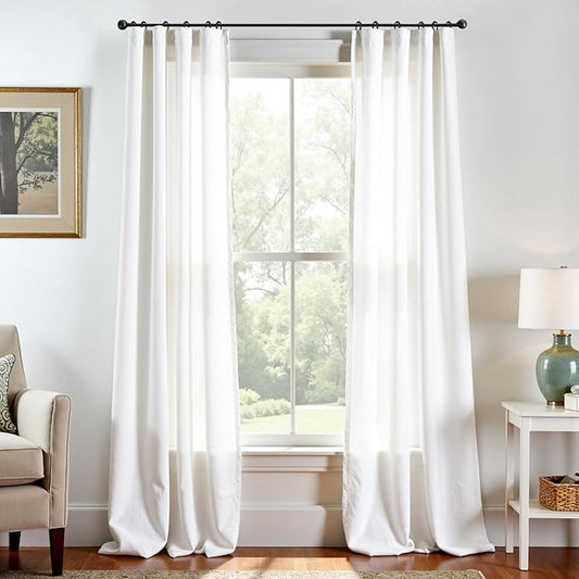 jinchan Off White Linen Blend Curtains 90 inch Length 2 Panels for Bedroom Bathroom, Cottage Core Style 38 inch Wide Drapes with Rod Pocket Back Tab(38W x 90L, Off White)