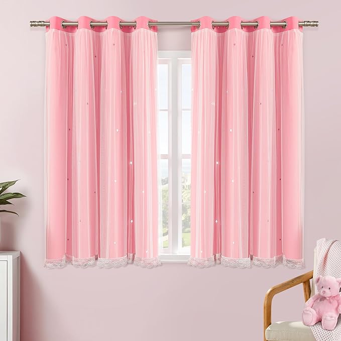 XiDi Pink Curtains for Girls Room, Kids Bedroom Blackout Curtains, Hot Pink Room Darkening Decor, 1 Panel