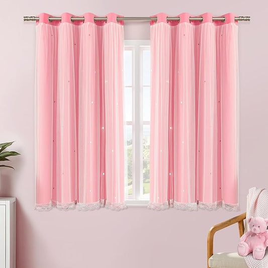 XiDi Pink Curtains for Girls Room, Kids Bedroom Blackout Curtains, Hot Pink Room Darkening Decor, 1 Panel