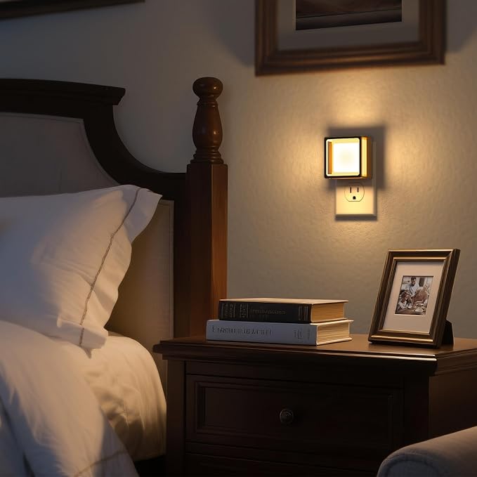 DORESshop Night Light, Night Lights Plug into Wall,2 Pack 3000K LED Nightlight with Adjustable Brightness, Automatic Night Light Plug in with Light Sensor for Bathroom Hallway Room Decor, Gold