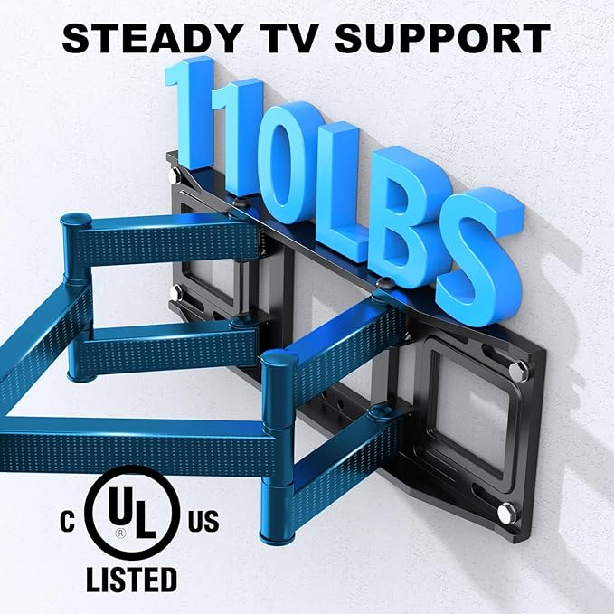 USX STAR UL Listed Full Motion TV Wall Mount Bracket for Most 32-70 inch TVs, Swivel Extend Tilting TV Mount, Max VESA 400x400mm, Holds up to 110 lbs & 16" Wood Studs with Hole Drilling Template