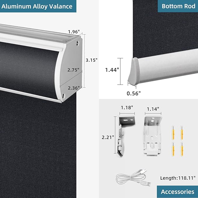 SmartWings Motorized Blackout Roller Blinds Work with Matter Homekit Z-Wave Thread Alexa Google, Smart Window Shades for Bedroom, Cordless Remote Control Customized 16"-110" W, Eclipse Onyx Black