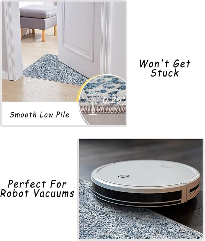 vivorug 6x9 Area Rugs, Ultra-Soft Washable Rug for Living Room Dinner Room Bedroom, Non-Slip Vintage Rug, Indoor Carpet Large Area Rug, Blue