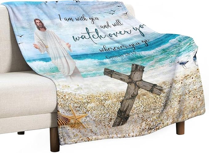 Christian Jesus Blanket Christian Gifts for Women & Men Religious Cross Throw Blanket Jesus Blanket for Kids Adults Soft Warm Cozy Fleece Blanket for Couch Sofa Bed 60"x80"
