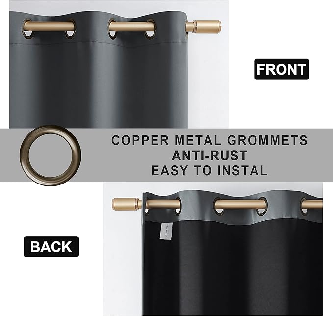 100% Blackout Curtains , 96 inches 2 Panel Sets, Heat and Full Light Blocking Drapes with Grommets for Bedroom, Thermal Insulated Window Treatment Drapes for Living Room (Dark Grey, 52Wx96L)