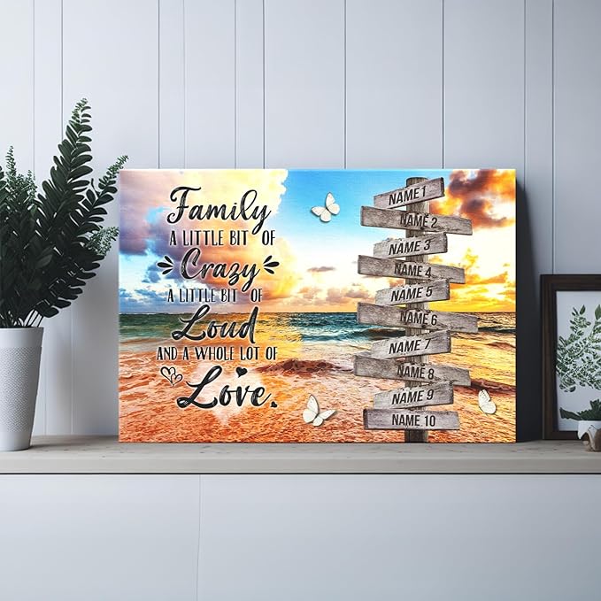 Dem Canvas Personalized Family Canvas With Names, Custom Wooden Sign Names Canvas, Family A Little Bit Of Crazy, Personalized Photo Gifts Street Sign Housewarming Gift