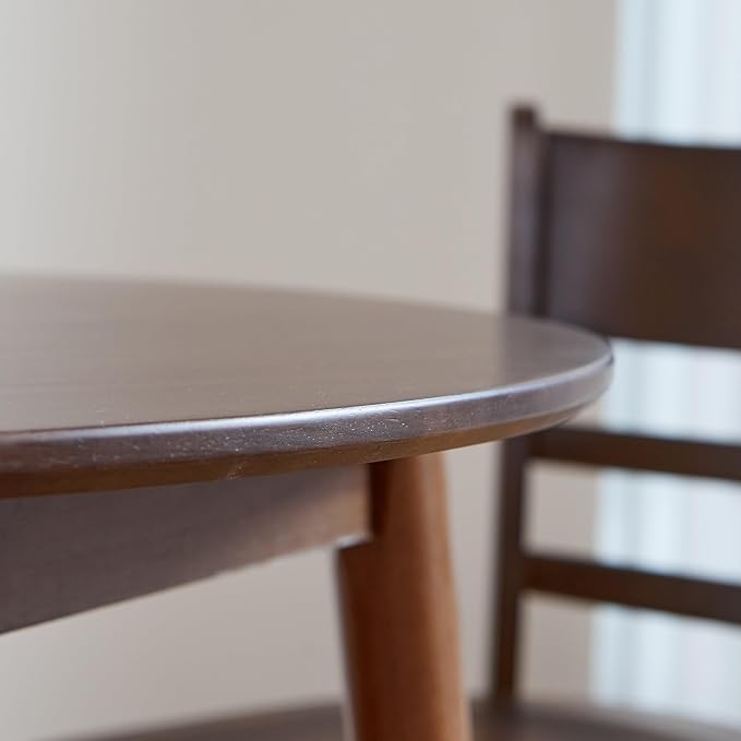 Livinia Aslan 35.4" Round Wooden Dining Table/Mid Century Modern Malaysian Oak Kitchen Table (Walnut)