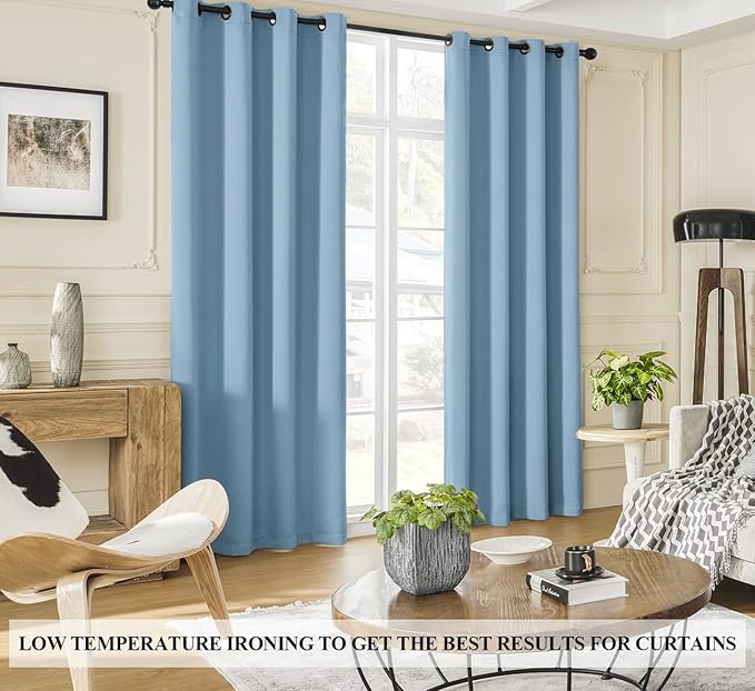 100% Blackout Curtains , 96 inches 2 Panel Sets, Heat and Full Light Blocking Drapes with Grommets for Bedroom, Thermal Insulated Window Treatment Drapes for Living Room (Haze Blue, 52Wx96L)