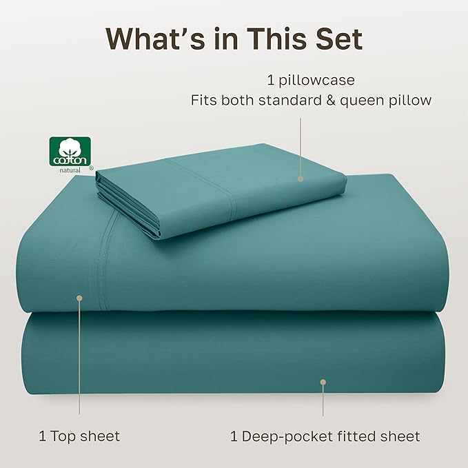 California Design Den Twin XL Bed Sheets Cotton Set - Luxury 600 Thread Count Sateen, 100% Cotton Sheet Set with Deep Pockets, Soft Hotel-Quality Bedding - Teal Sheets