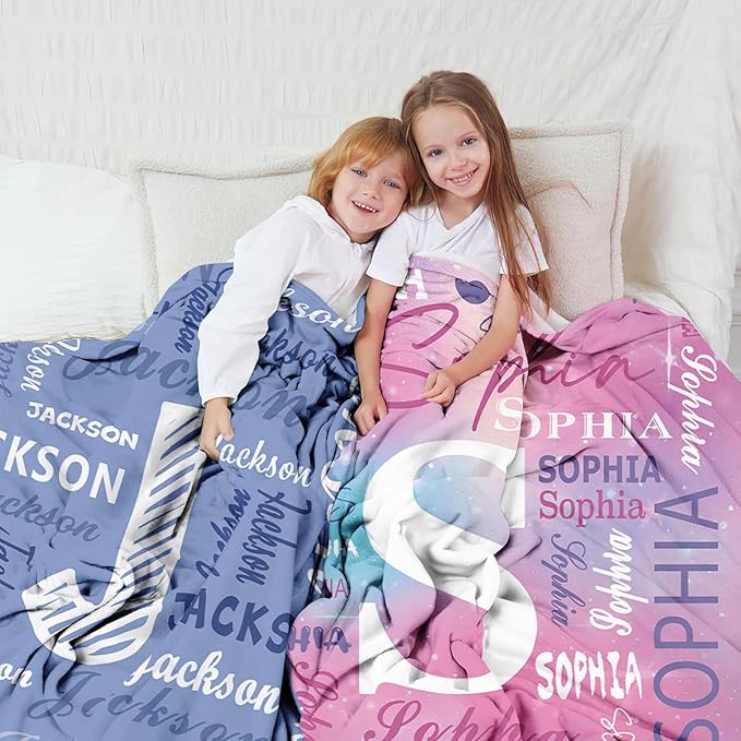 Ships Next Day, Personalized Blanket for Teen Boys Girls, Custom Blanket with Name Customized Flannel Throw Christmas Birthday Blanket Gifts for Kids or Adult