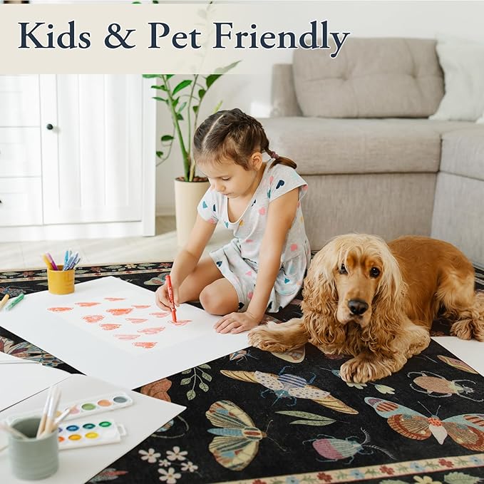 Lahome Insect Hallway Runner Rug, 2'5''x8' Ultra-Thin Washable Runners for Hallways Kitchen, Soft Laundry Room Rug Non-Slip Long Carpet for Entryway Bedroom Bathroom, Black