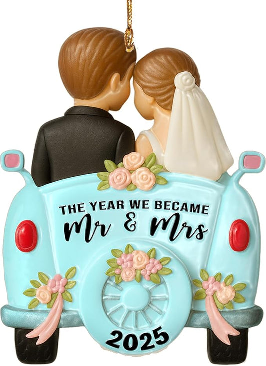 Wedding Ornament 2025 – The Year We Became Mr and Mrs 2025 – First Christmas Married Ornament – Bride and Groom Car Keepsake – Gift for Newlyweds, Couples, Husband and Wife (Blue)
