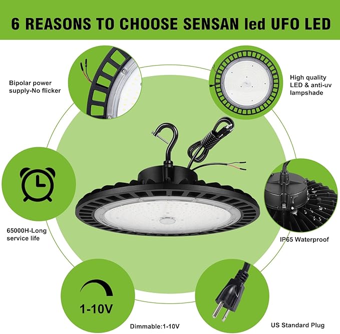 UFO LED High Bay Light 240W 5000K High Bay Led Shop Lights 1-10V Dimmable US Plug&Hook 36000LM ETL Listed - Ideal Shop Lights UFO Light Warehouse