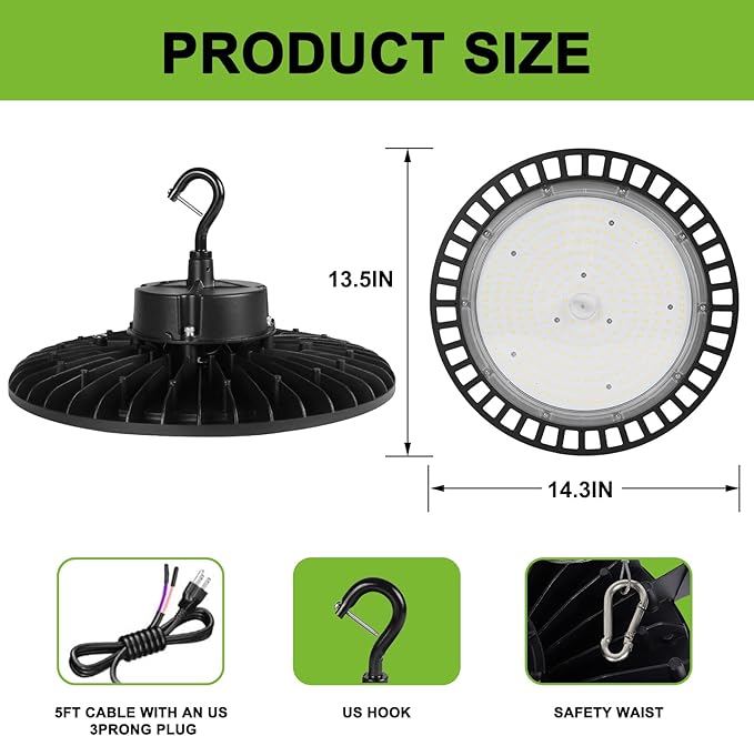 UFO LED High Bay Light 240W 5000K High Bay Led Shop Lights 1-10V Dimmable US Plug&Hook 36000LM ETL Listed - Ideal Shop Lights UFO Light Warehouse