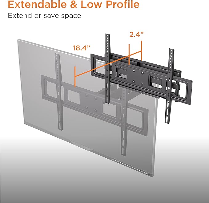 ProMounts Articulating/Full Motion Universal Swivel Heavy Duty TV Wall Mount, Adjustable Long Arm Bracket for 37-85 Inch LED, LCD Plasma Flat and Curved TV Screens holds up to 88 lbs, Max VESA 600x400