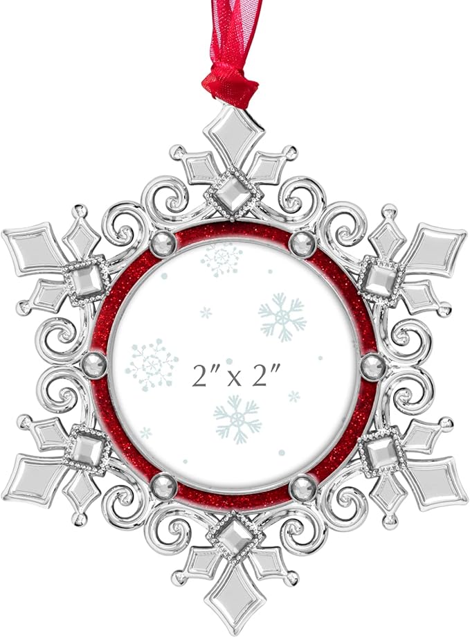 West style Snowflake Picture Frame Ornament Christmas Tree Ornaments Set 3 Pieces-Metallic Hanging Home Deco Hanging Pendant Holiday Keepsake Gift (Red, 3 Pieces)