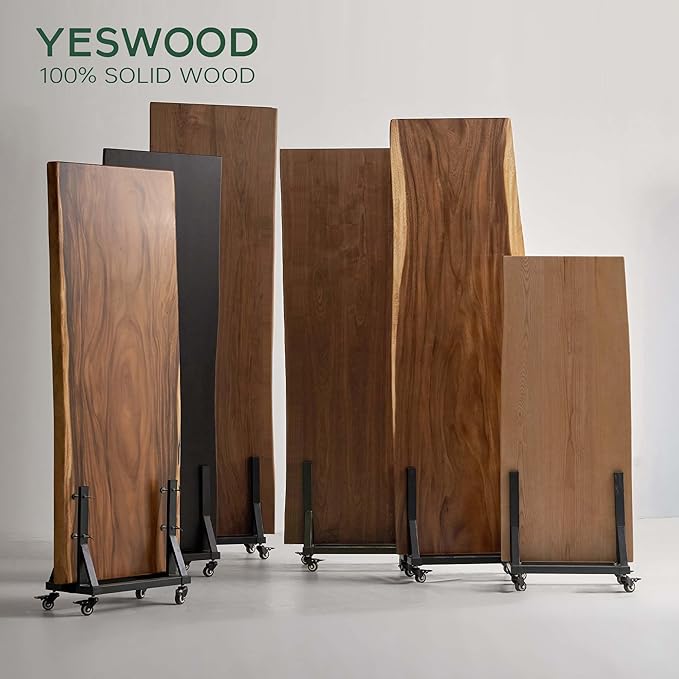 YESWOOD 71’’ Live Edge Dining Table for 6-8, Black Walnut Farmhouse Kitchen Table with Solid Wood Top and Legs, Large Modern Wood Dinner Table for Dining Room, Living Room, Office, Walnut