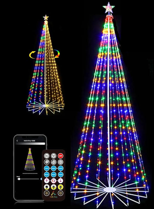 10FT 516LEDS Outdoor Lighted Christmas Tree, Smart Cone Tall Pop Up with Star, Timer, Waterproof, APP & Remote, Music Sync, Multicolor/WarmWhite, Outside Xmas Yard Porch Decor