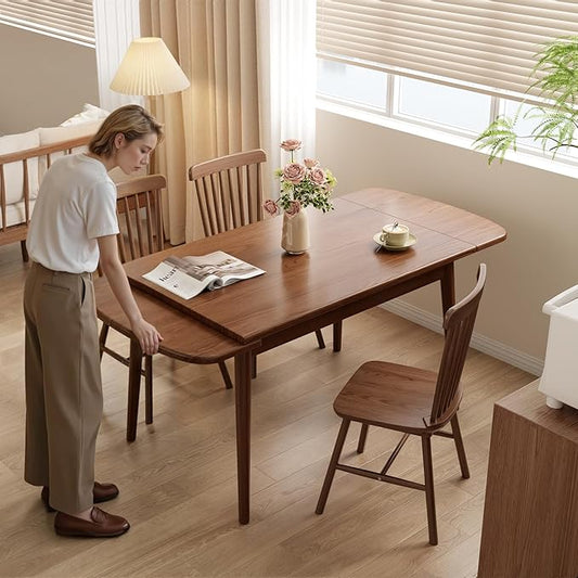 Solid Wood Extendable Dining Table, 47.2” to 70.8” Expandable Table for 4-8, Easy Assembly Extendable Dining Room Table, 3-in-1 Design, Ideal for Dining Room, Kitchen, Living Room (Walnut)