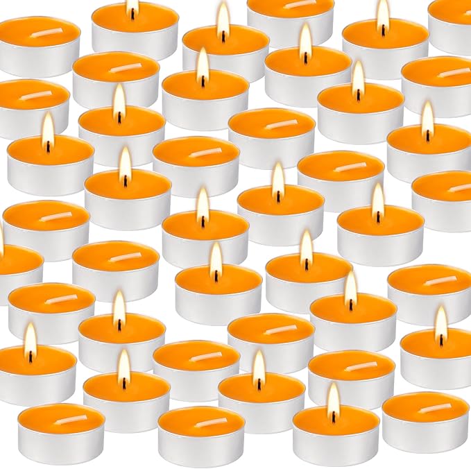 100 Pack Scented Tealight Candles 4 Hours, Winter Orange Aromatherapy Candles for Votive Home, Wedding Holiday and Emergency (Orange)