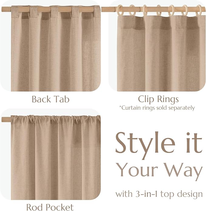 jinchan Taupe Linen Blend Curtain 108 inch Extra Long 1 Panel Extra Long for Sliding Door, Light Filtering 100 inch Extra Wide Patio Door Drape with Rod Pocket Back Tab(100W x 108L, Taupe)