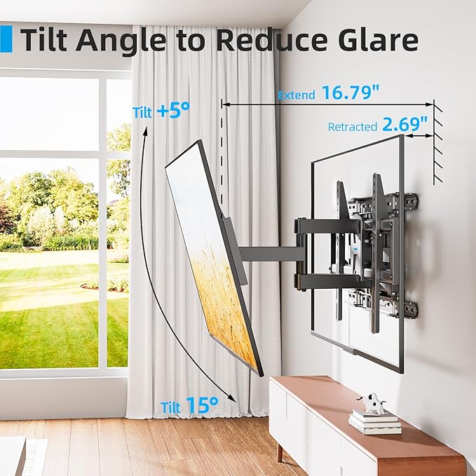 USX STAR Full Motion TV Wall Mount 24 inch Studs for Most 42-86 Inch TVs, Adjustable TV Wall Mount Swivel and Tilt, Loading 110 LBS, Max VESA 600x400mm, Fits 16", 18", 24" Studs