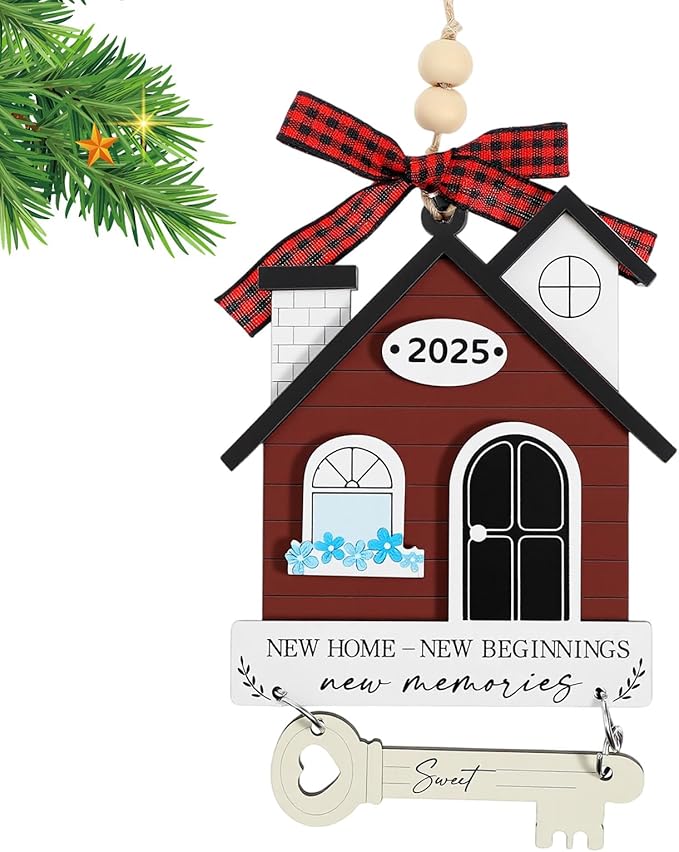 2025 New Home Keepsake, Housewarming Gift for Couples - Wooden Home Decor for New Homeowners, Unique House Warming Presents (Red)
