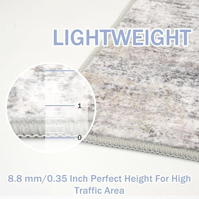 IOHOUZE Abstract Runner Rug 2x12 Ft Washable Runners for Hallways, Non Slip Kitchen Runner Printed Faux Wool Entryway Runner Indoor, Modern Abstract Floor Carpet for Hall Kitchen, Grey Beige
