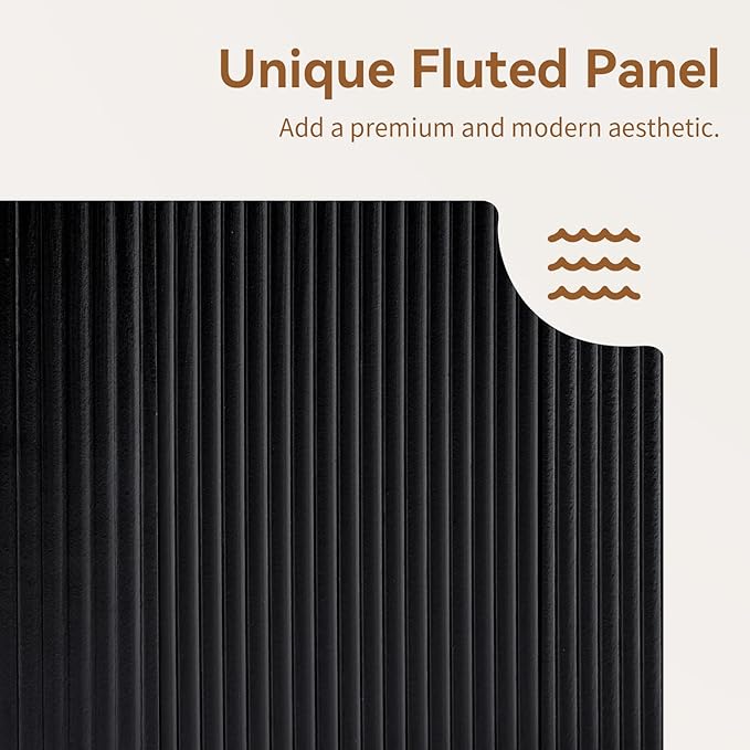 64" Buffet Sideboard Cabinet with Storage, Modern Fluted Accent Credenza with Adjustable Shelves, Wood Coffee Bar Console Table for Living Room Kitchen Dining Room Hallway, Black