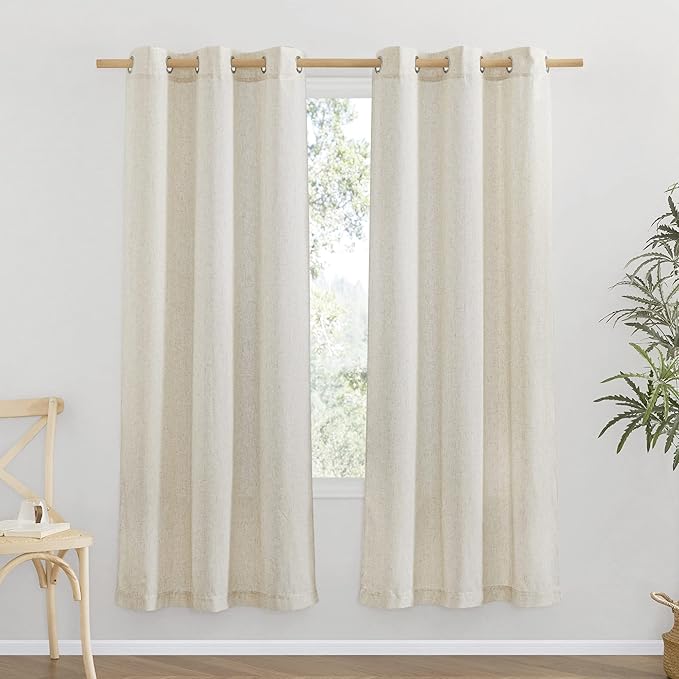 NICETOWN Flax Natural Linen 78 inch Curtains for Doorway, Grommet Thick Flax Linen Door Curtains Privacy Assured with Light Filtering for Bedroom/Living Room, W42 x L78, 2 Panels