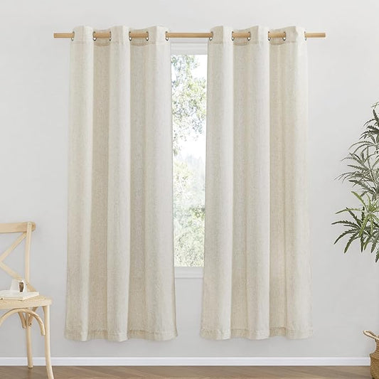 NICETOWN Flax Natural Linen 78 inch Curtains for Doorway, Grommet Thick Flax Linen Door Curtains Privacy Assured with Light Filtering for Bedroom/Living Room, W42 x L78, 2 Panels