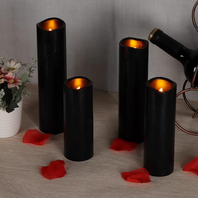 antizer Flameless Candles Led Candles Pack of 9 (H 4" 5" 6" 7" 8" 9" x D 2.2") Black Real Wax Battery Candles with Remote Timer