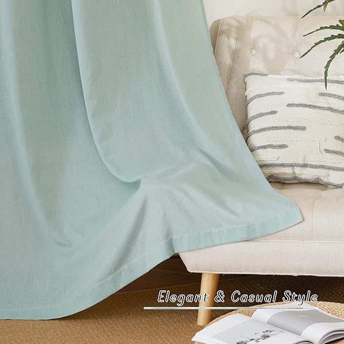 NICETOWN Sage Green Short Linen Curtains for Kitchen, Thick Flax Small Window Treatments Semi Sheer Privacy Assured with Light Through for Cafe/Bathroom, W42 x L48, 2 Panels