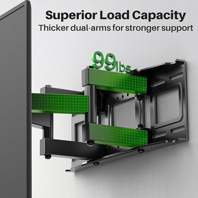 USX MOUNT Full Motion TV Wall Mount for Most 32-70 inch TVs up to 99 lbs, Wall Mount Bracket with Dual Articulating Arms, Swivel, Tilt, Max VESA 400x400mm, TV Mount Fits 12”/16” Wood Studs