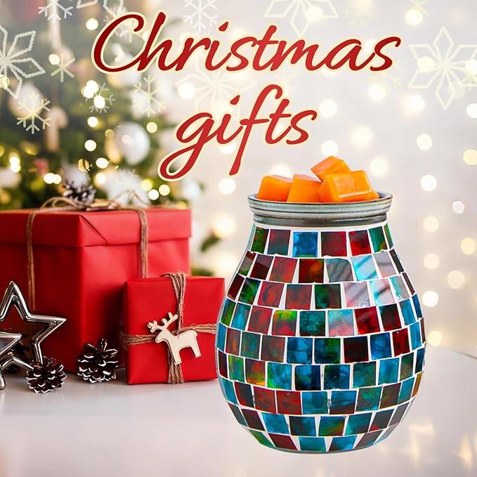 Handcrafted Mosaic Glass Electric Wax Melt Warmer Wax Burner Melter Fragrance Warmer for Home Office Bedroom Living Room Gifts, Christmas Gifts & Décor