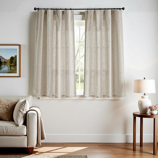 jinchan Oat Linen Blend Curtains 63 inch Length 2 Panels for Bedroom Living Room, Semi Sheer 50 inch Wide Farmhouse Cottage Core Style Drapes with Rod Pocket Back Tab(50W x 63L, Oat)