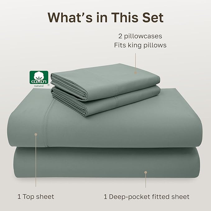 California Design Den Luxury King Size Sheet Set - 100% Cotton, 600 Thread Count Deep Pocket King Sheets, Hotel-Quality Bedding with Sateen Weave (Sage Green - Cool Tone)