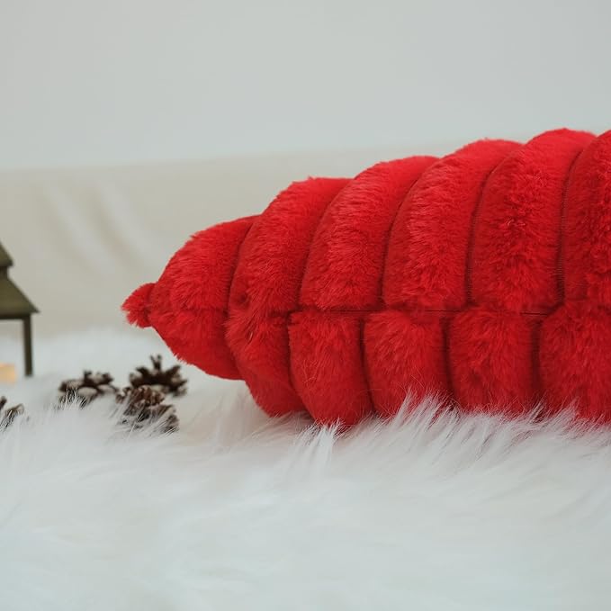 JOJUSIS Pack of 2 Faux Fur Plush Decorative Christmas Red Throw Pillow Covers Couch Cushion Case Soft Pillowcases (Red, 24 x 24-Inch)