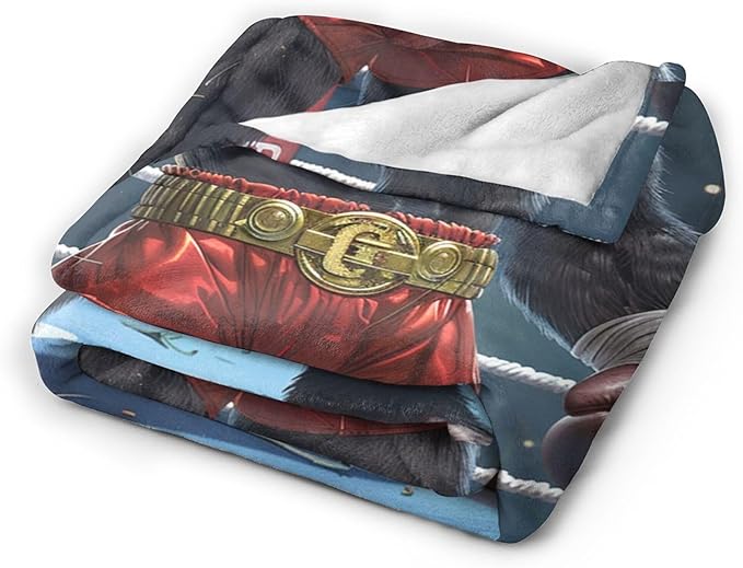 Gorilla Boxing Throw Blanket, 60"x50", Black, Microfiber, Heavyweight, Water Resistant, Perfect for Couch, Bed, Camping, Reading, Napping